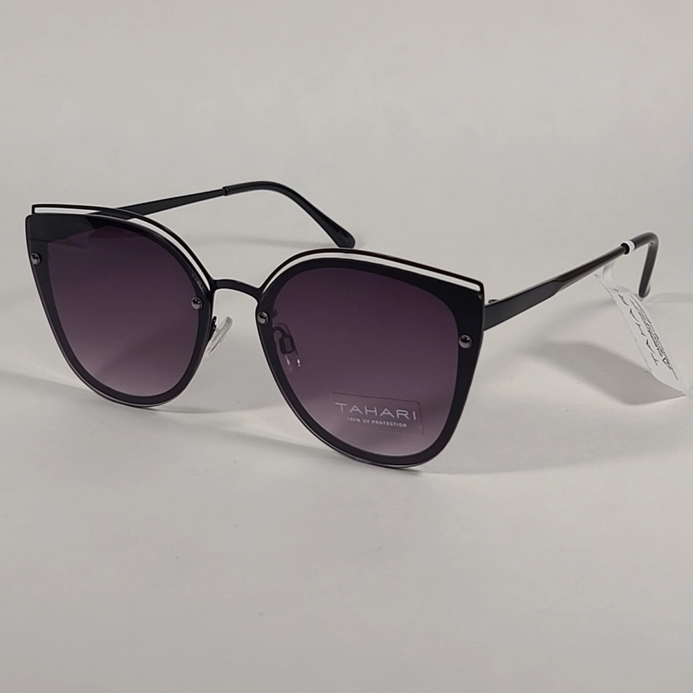 Tahari Black Cat-Eye Sunglasses with Geometric Design